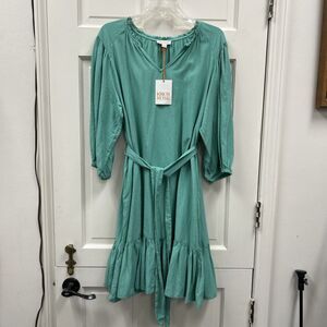 Knox Rose Green Sack Style Summer Wide Collar Deep Pocket Size Small 39” Long